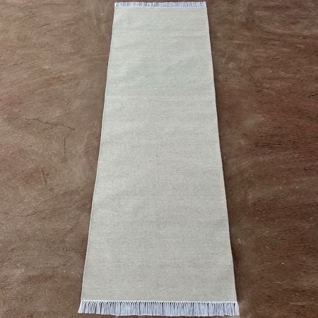 Handmade White Cotton Minimalist Dhurrie For Living Room